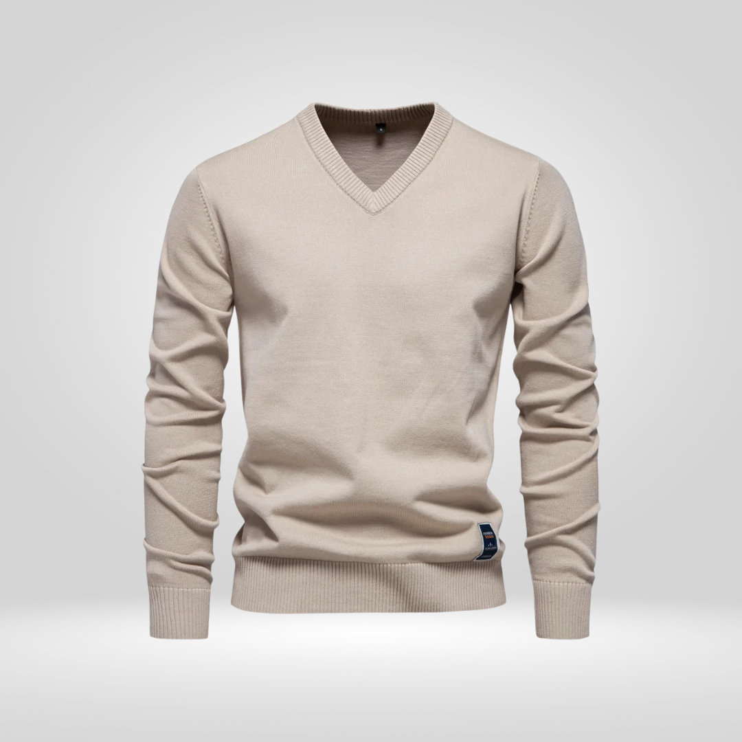 Pullover mit V-Ausschnitt | Einfarbig | Gestrickt | Pullover | Herren-Strickmode-Khaki-M-Chaps Herrenmode
