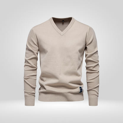 Pullover mit V-Ausschnitt | Einfarbig | Gestrickt | Pullover | Herren-Strickmode-Khaki-M-Chaps Herrenmode