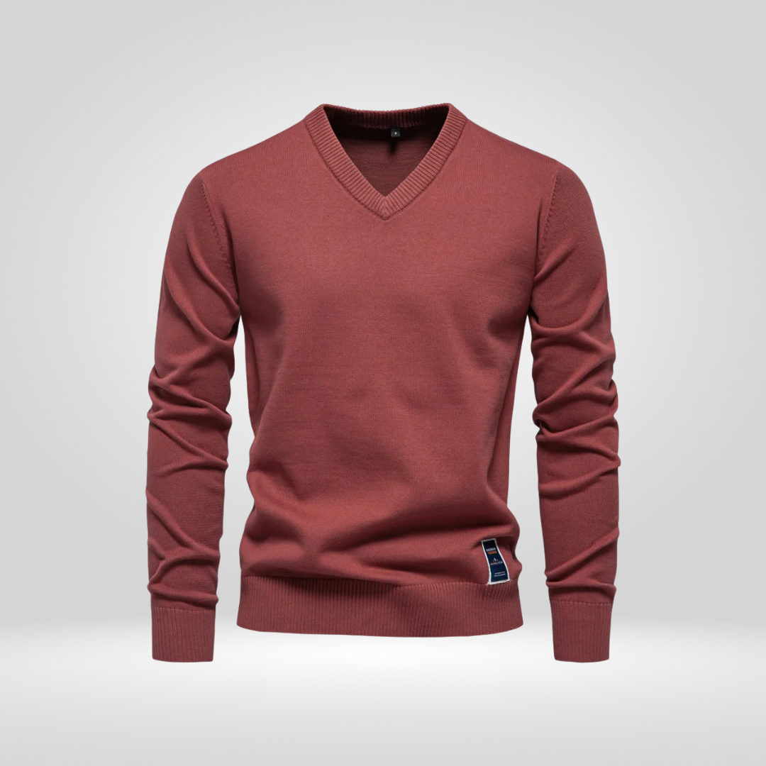 Pullover mit V-Ausschnitt | Einfarbig | Gestrickt | Pullover | Herren-Strickmode-Rot-M-Chaps Herrenmode