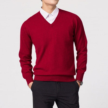 Pullover mit V-Ausschnitt – Klassischer, schlichter Strickpullover für Männer-Rot-S-Chaps Herrenmode