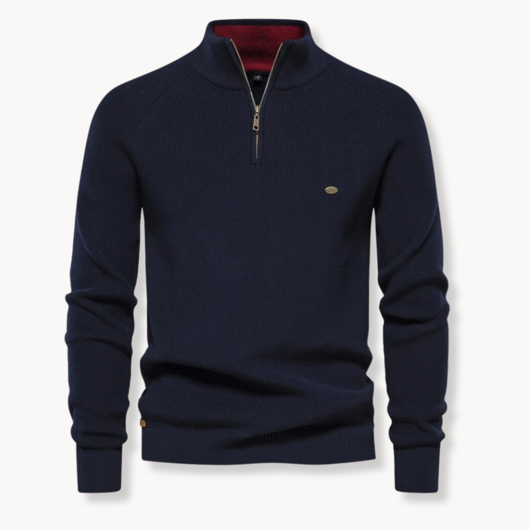 Herren Strickpullover Viertel-Reißverschluss Halsausschnitt Grau - Norvielle