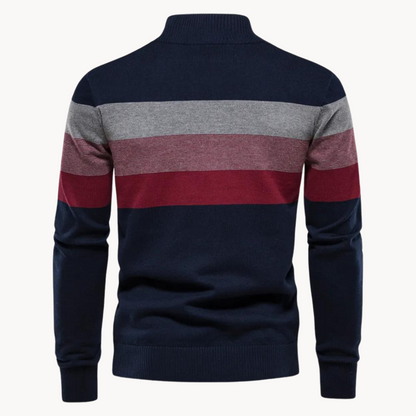 Pullover mit Viertelreißverschluss – Gestreift – Feinstrick – Pullover – Herrenpullover mit halbem Reißverschluss-Chaps Herrenmode