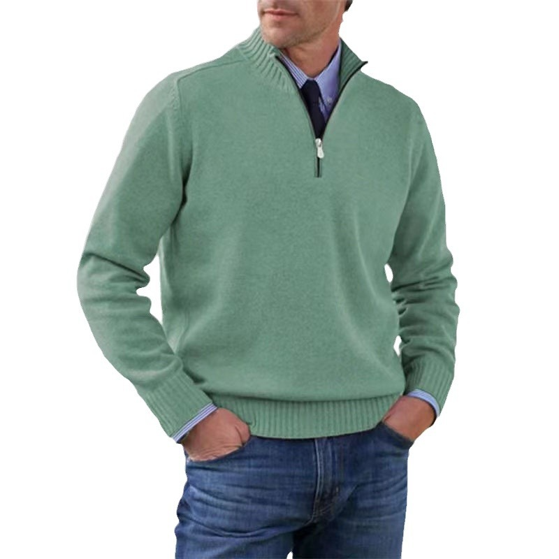 Pullover mit Viertelreißverschluss – Gestrickt – Pullover – Polopullover – Herrenpullover mit halbem Reißverschluss-Grün-M-Chaps Herrenmode