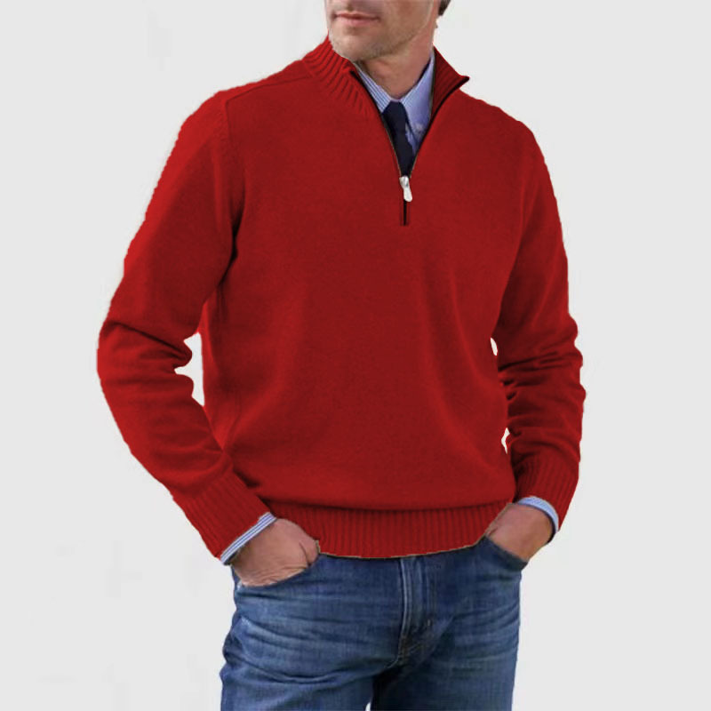 Herren Pullover Halbreißverschluss Gestrickt Viertelzipper Beige - Norvielle