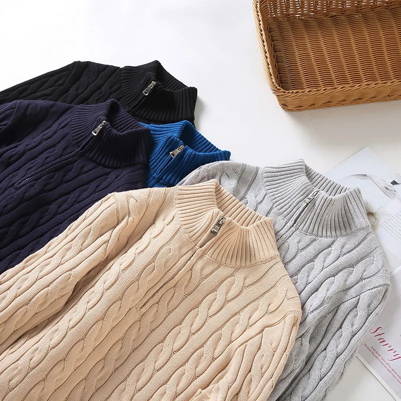 Pullover mit Viertelreißverschluss | Gestrickt | Zopfmuster | Pullover mit halbem Reißverschluss | Herrenpullover-Chaps Herrenmode