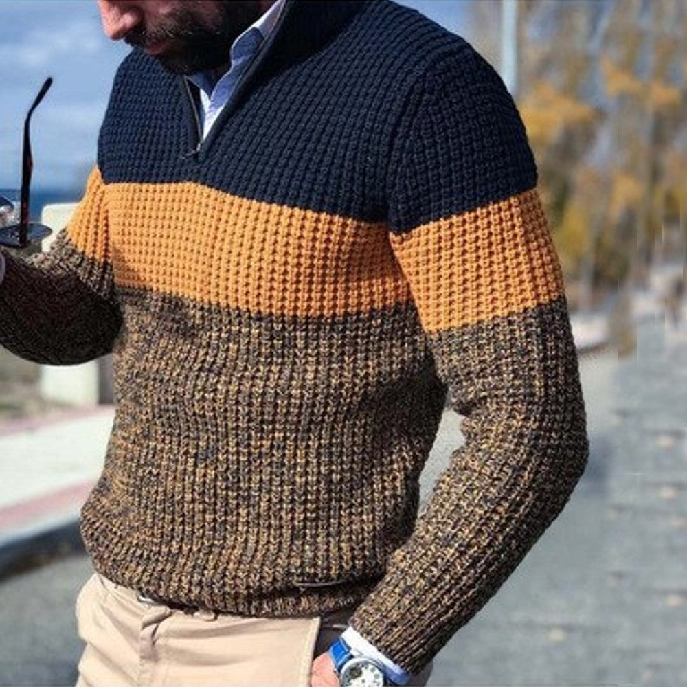 Herren Strickpullover Viertelreißverschluss Rippstrick Grau - Norvielle