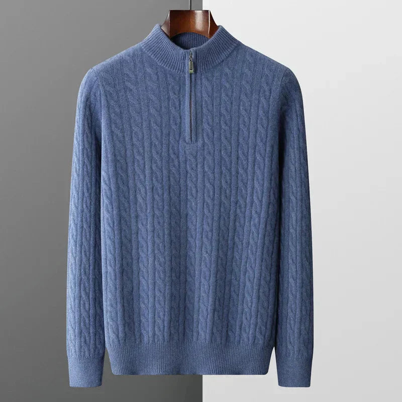 Pullover mit Viertelreißverschluss – Zopfmuster – Pullover – Strickpullover – Herrenpullover mit halbem Reißverschluss-Chaps Herrenmode