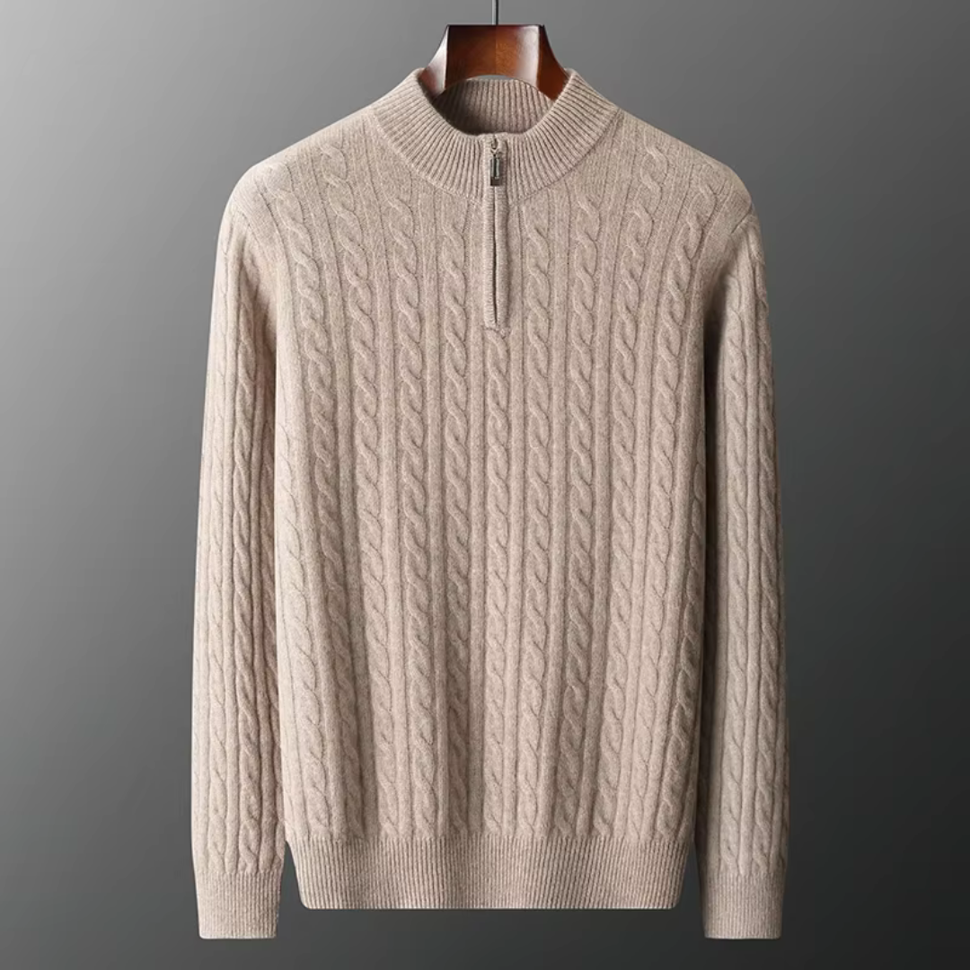 Herren Strickpullover Viertelreißverschluss Zopfmuster Grau - Norvielle