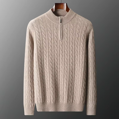 Herren Strickpullover Viertelreißverschluss Zopfmuster Grau - Norvielle