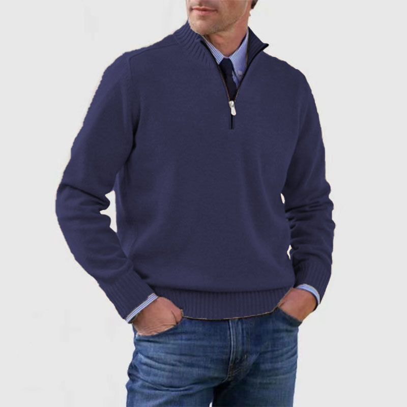 Pullover mit halbem Reißverschluss | Gestrickt | Lockere Passform | Pullover mit Viertelreißverschluss | Herrenpullover-Marineblau-M-Chaps Herrenmode