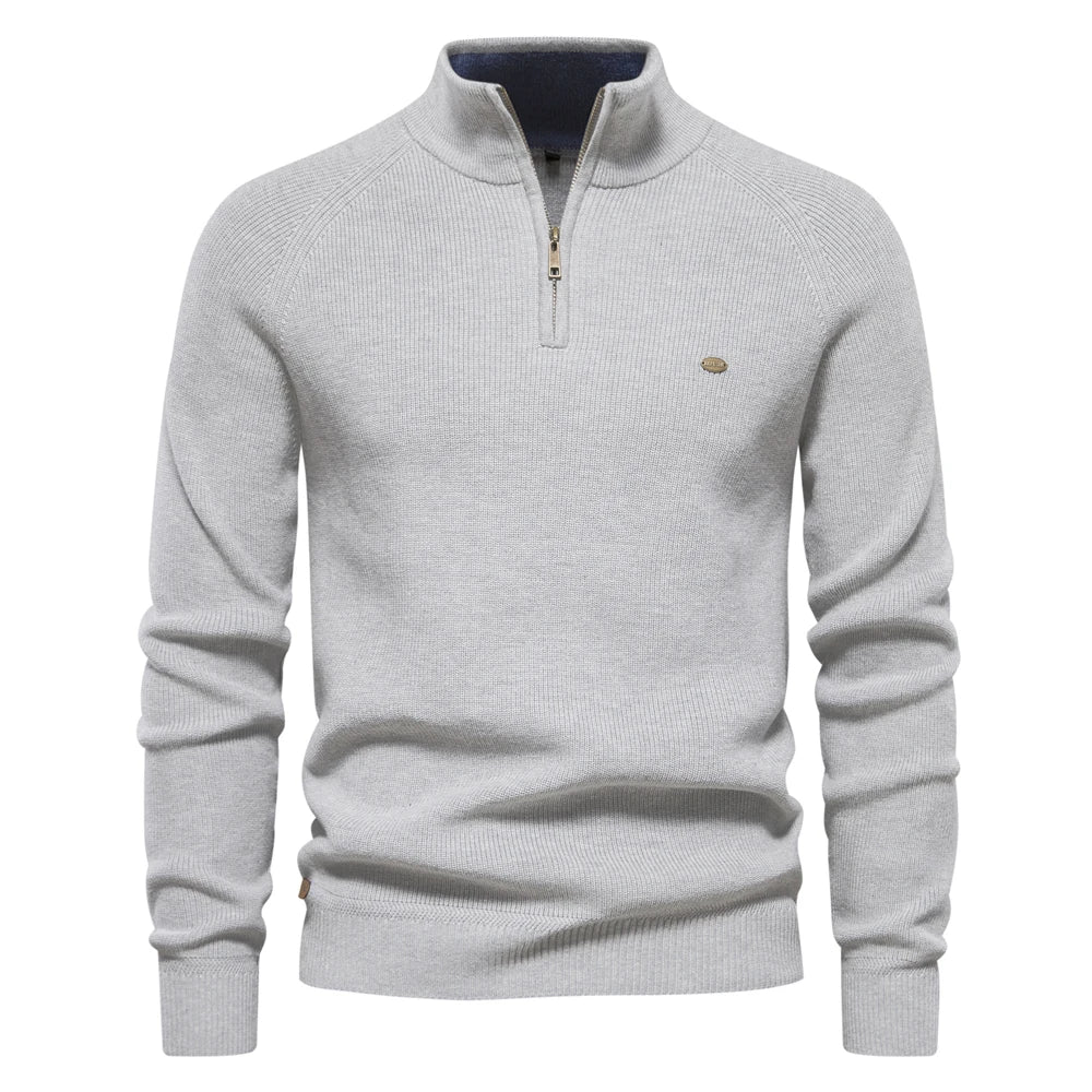 Herren Strickpullover Halbreißverschluss Hochkragen Winter Schwarz - Norvielle