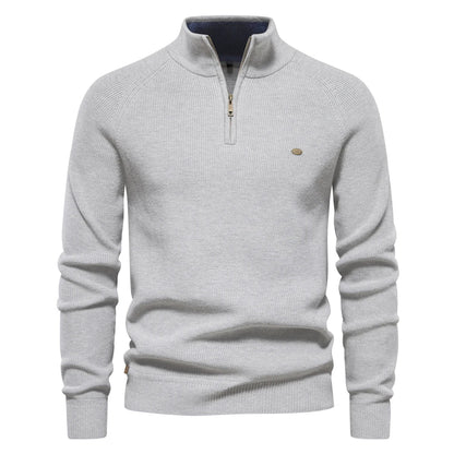 Herren Strickpullover Halbreißverschluss Hochkragen Winter Schwarz - Norvielle