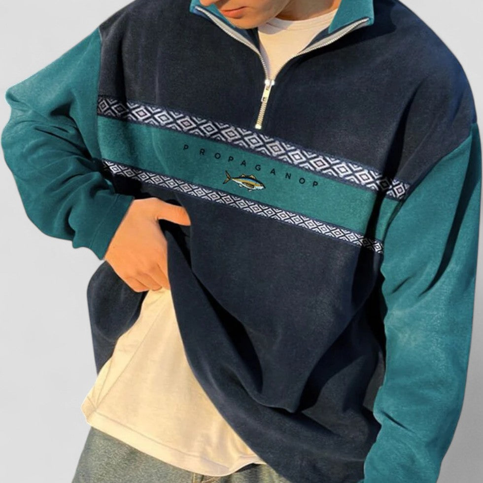 Herren Pullover Sweatshirt Viertelreißverschluss Lockere Passform Grau - Norvielle
