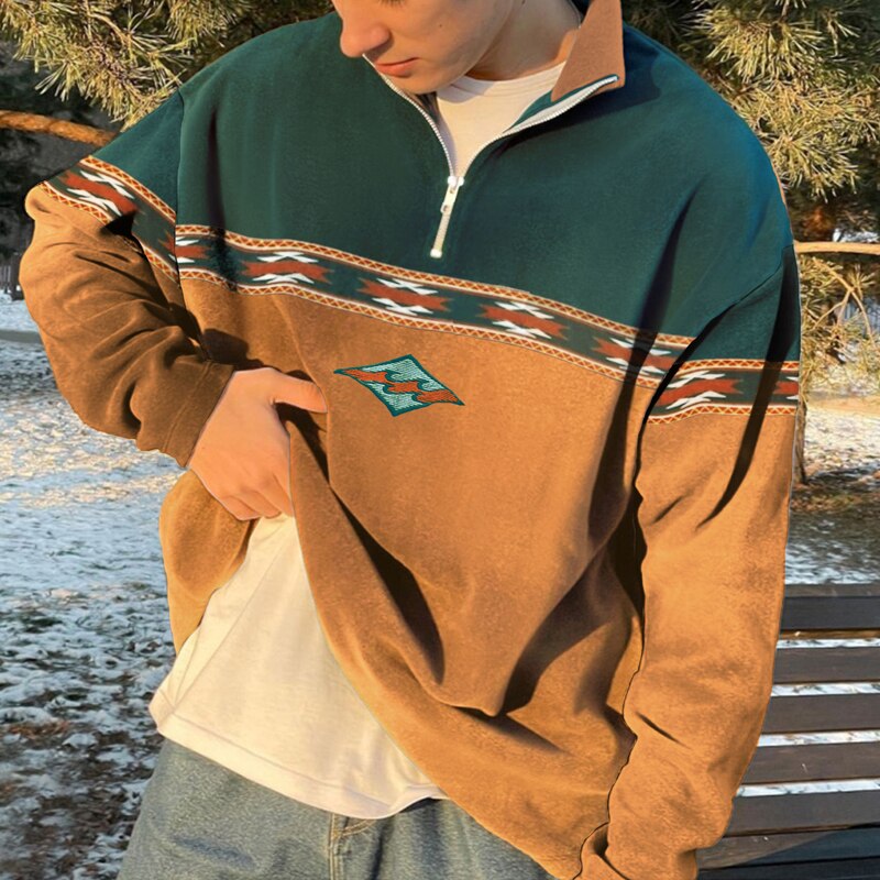 Herren Pullover Oversized Sweatshirt Halbreißverschluss Grau - Norvielle