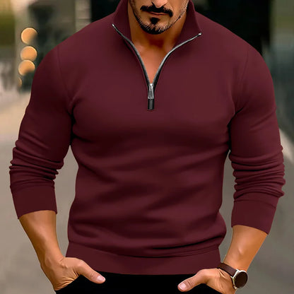 Pullover mit halbem Reißverschluss | Lässig | Warm | Sweatshirt mit halbem Reißverschluss | Herrenpullover mit Viertelreißverschluss-Bordeauxrot-S-Chaps Herrenmode