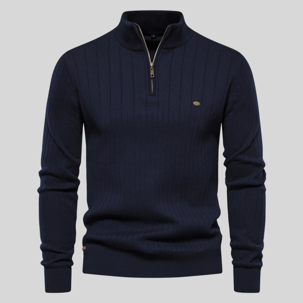Herren Strickpullover Langarm Stehkragen Halbzipper Grau - Norvielle