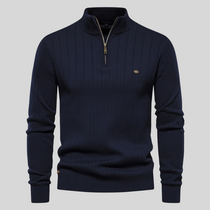 Herren Strickpullover Langarm Stehkragen Halbzipper Grau - Norvielle