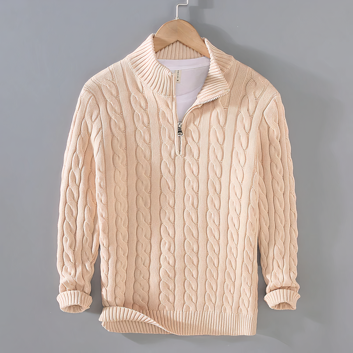 Herren Strickpullover Langarm Zopfstrick Halb-Reißverschluss - Norvielle