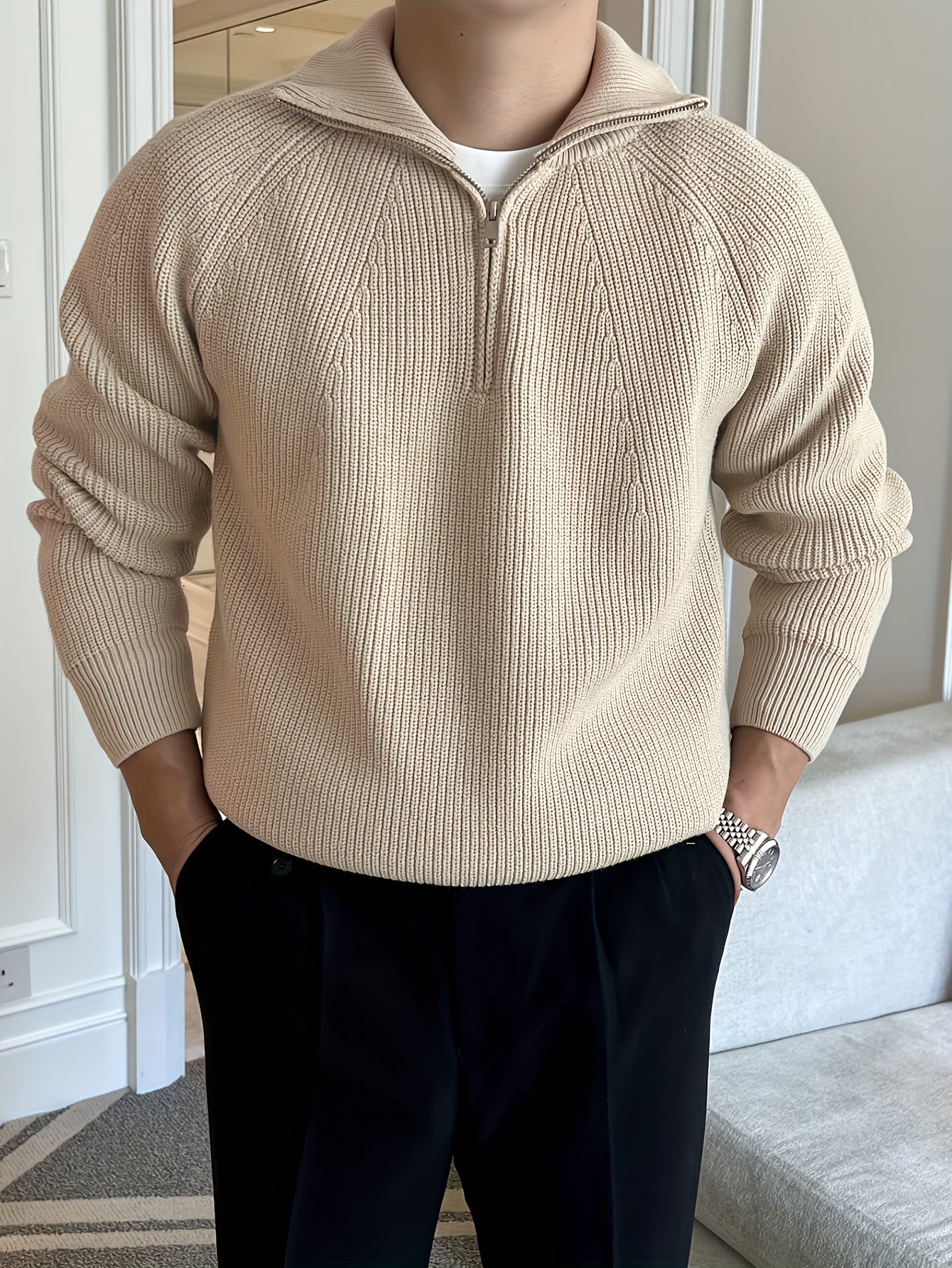 Herren Strickpullover Langärmlig Halbzipp Reißverschluss Wärmer - Norvielle