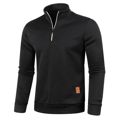 Pullover mit kurzem Reißverschluss | Langarmshirt | Elastisch | Sweatshirt mit halbem Reißverschluss | Herrenbekleidung-Schwarz-S-Chaps Herrenmode