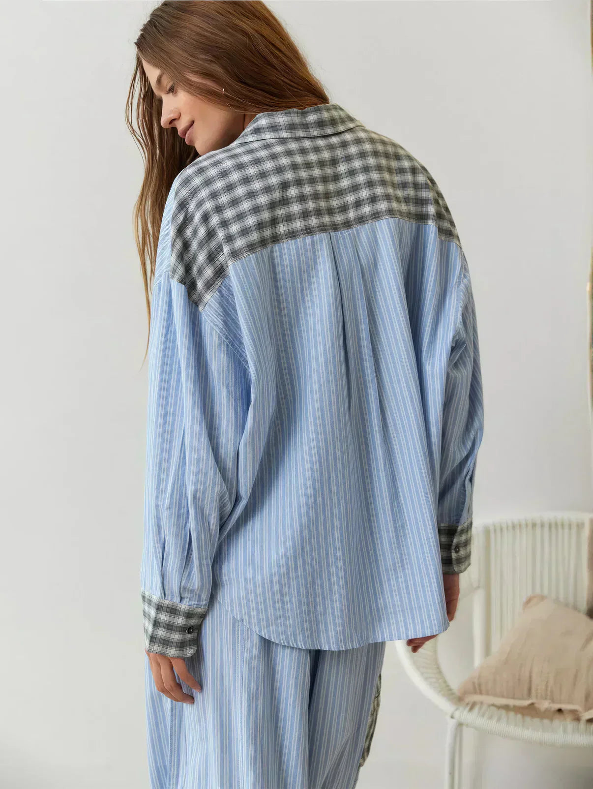 Damen Kariertes Zweiteiliges Frühjahrsspiel Polyester -Weiß