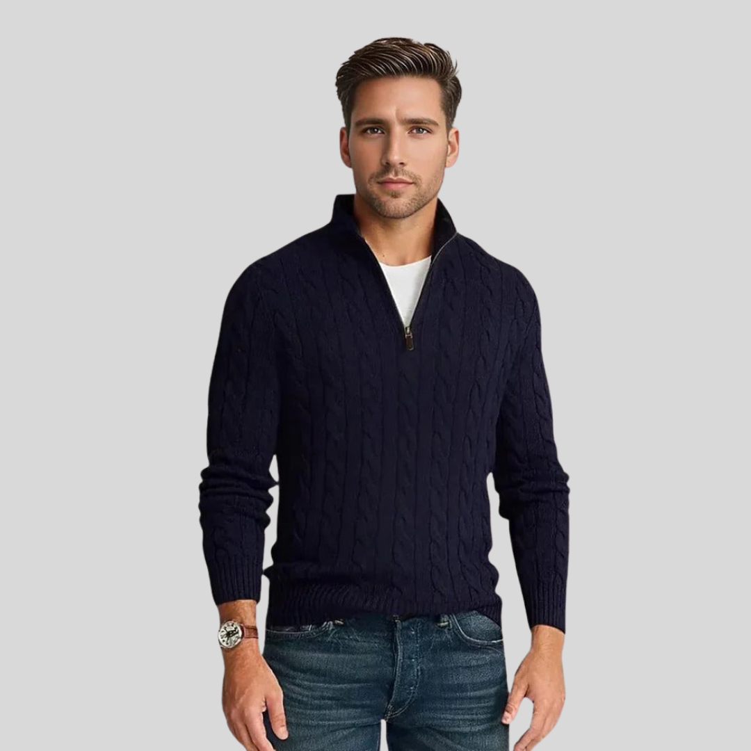 Herren Kabelstrick-Pullover Reißverschluss