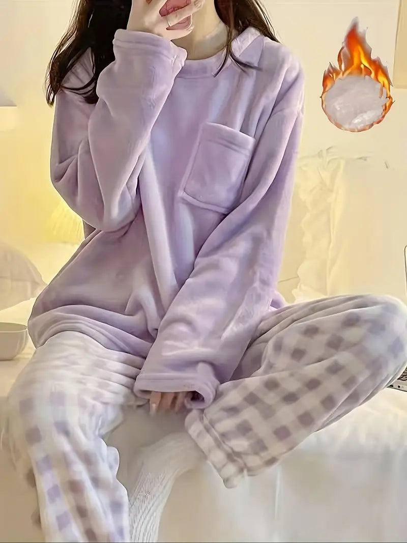 Damen Pyjama Set Warm Weich