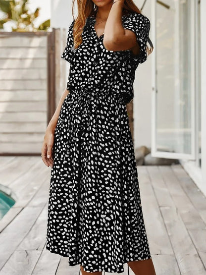 Damen Midikleid V-Ausschnitt Kurzärmelig Bequem Sommerlich