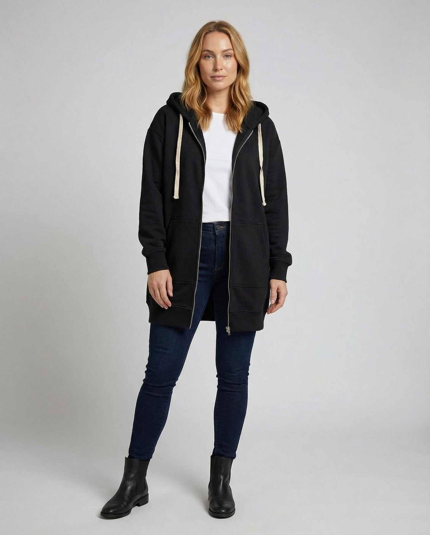 Damen Hoodie Knielang Komfort Sweatshirt
