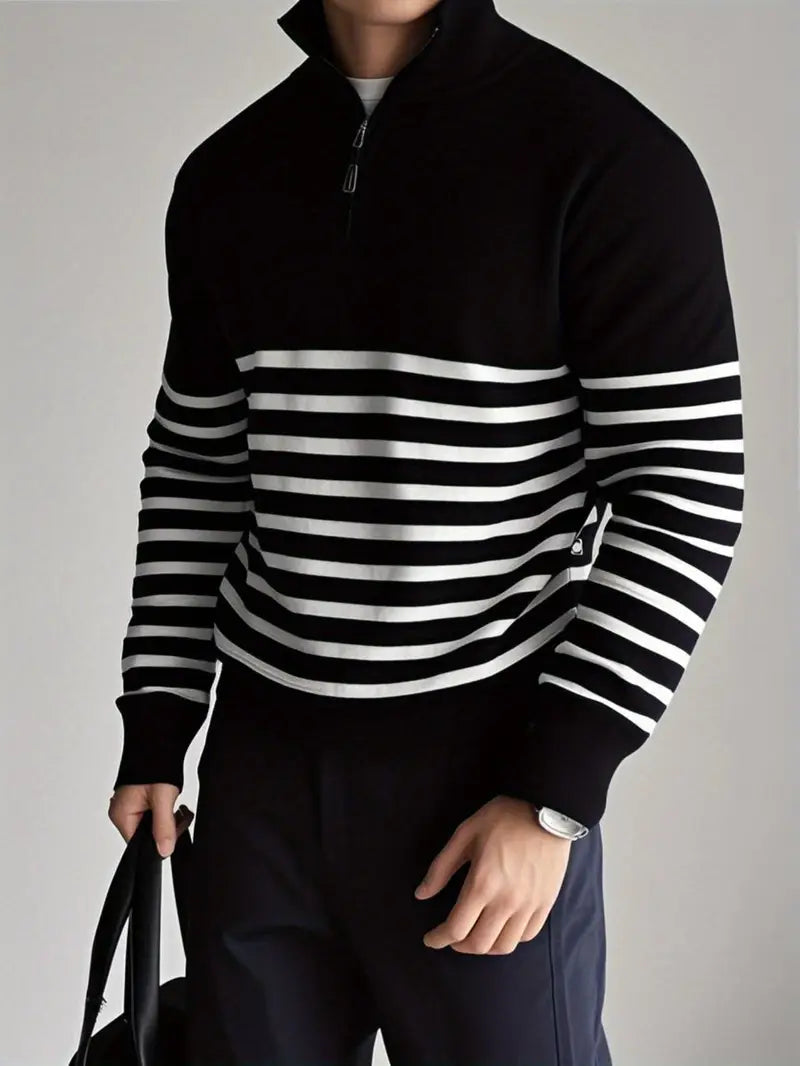 Herren Quarter-Zip Pullover Gestreift Gestrickt - Norvielle