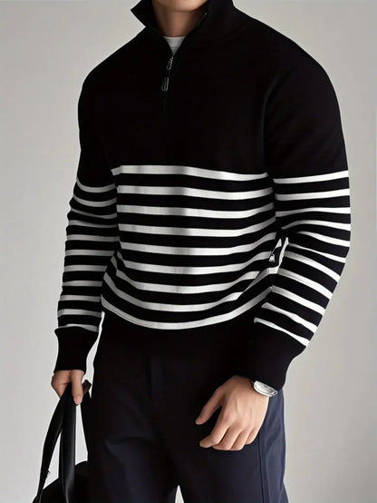 Herren Quarter-Zip Pullover Gestreift Gestrickt - Norvielle