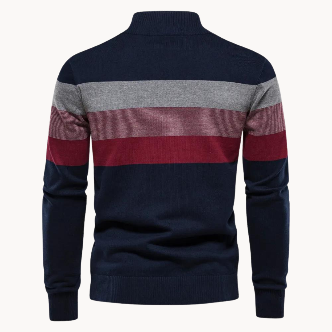 Quarter Zip Pullover - Gestreifter Strickpullover mit Viertel-Reißverschluss für Männer-Chaps Herrenmode