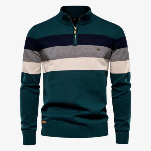 Quarter Zip Pullover - Stehkragen - Langarm - Strickpullover - Herrenpullover-Grün-S-Chaps Herrenmode