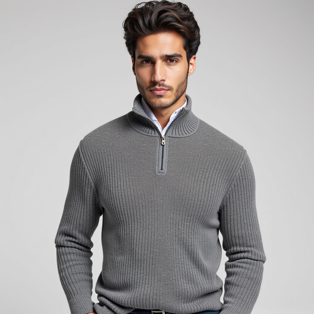 Herren Strickpullover Warm Quarter-Zip Winter Schwarz - Norvielle