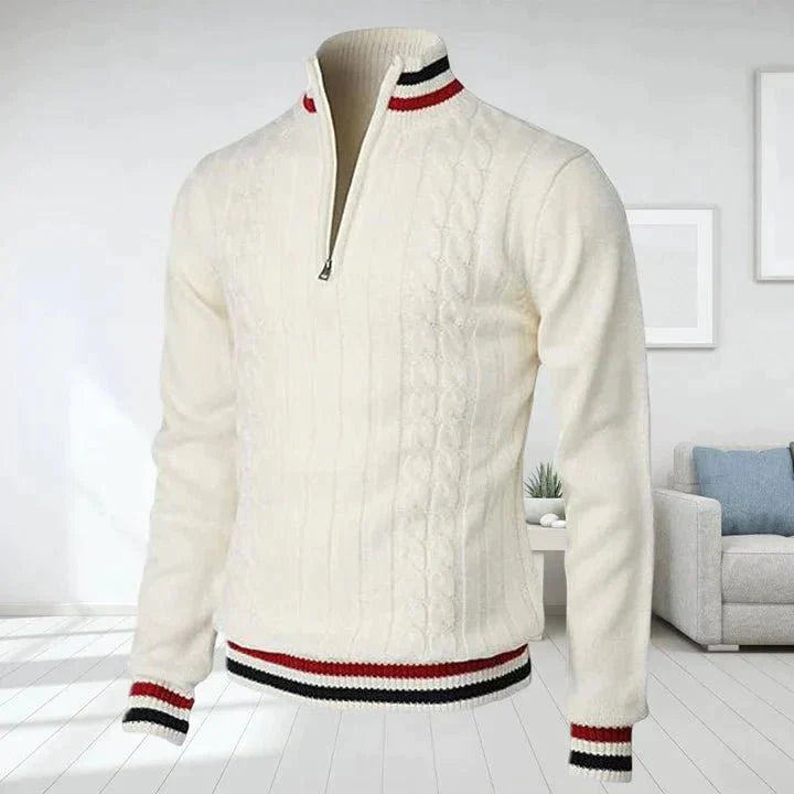 Herren Strickpullover Quarter Zip Zopfstrick Hoher Ausschnitt - Norvielle