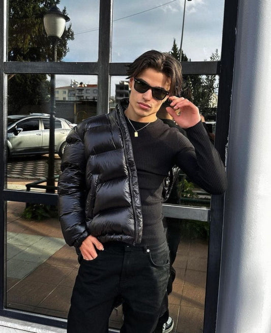 Herren Winterjacke Gesteppt Mit Kapuze Sherpa-Futter - Norvielle