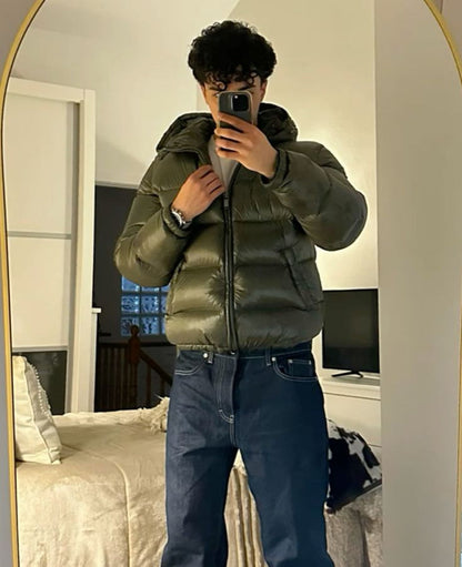 Herren Winterjacke Gesteppt Mit Kapuze Sherpa-Futter
