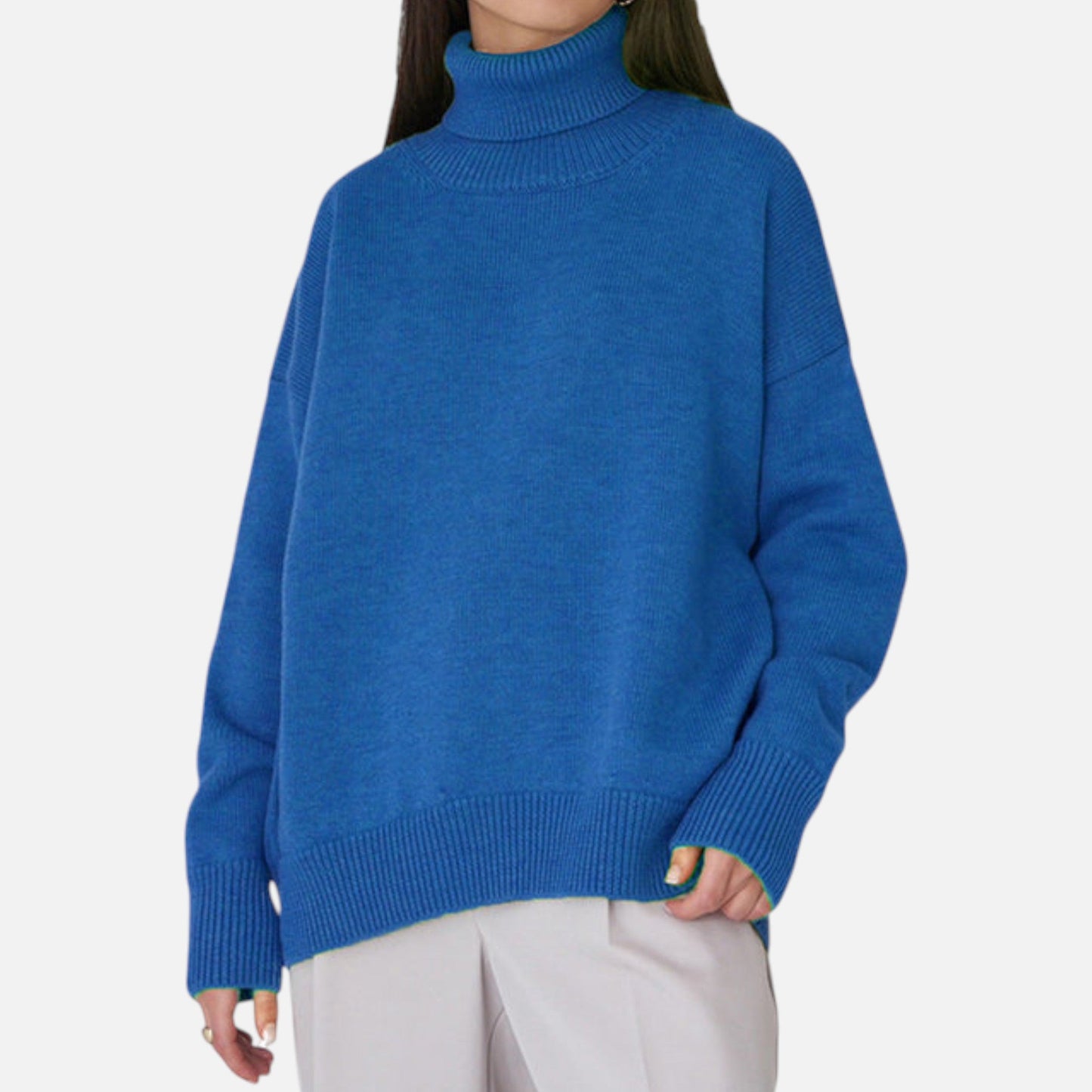 Damen Oversized Rollkragenpullover Grobstrick Beige