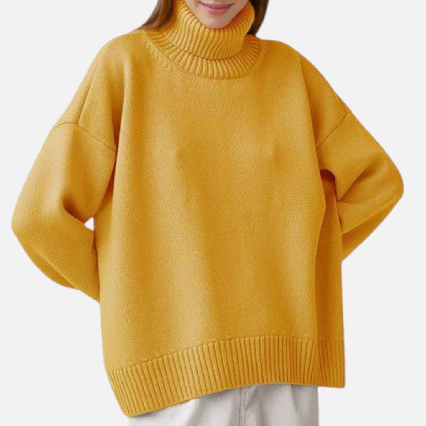 Damen Oversized Rollkragenpullover Grobstrick Beige
