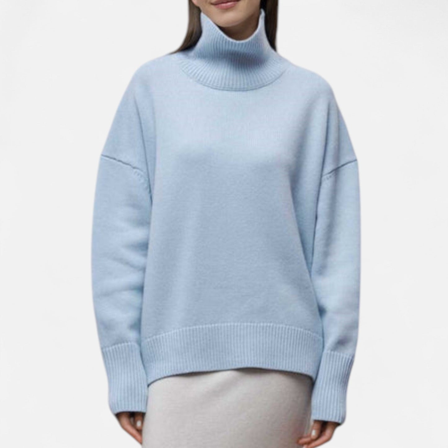 Damen Oversized Rollkragenpullover Grobstrick Beige
