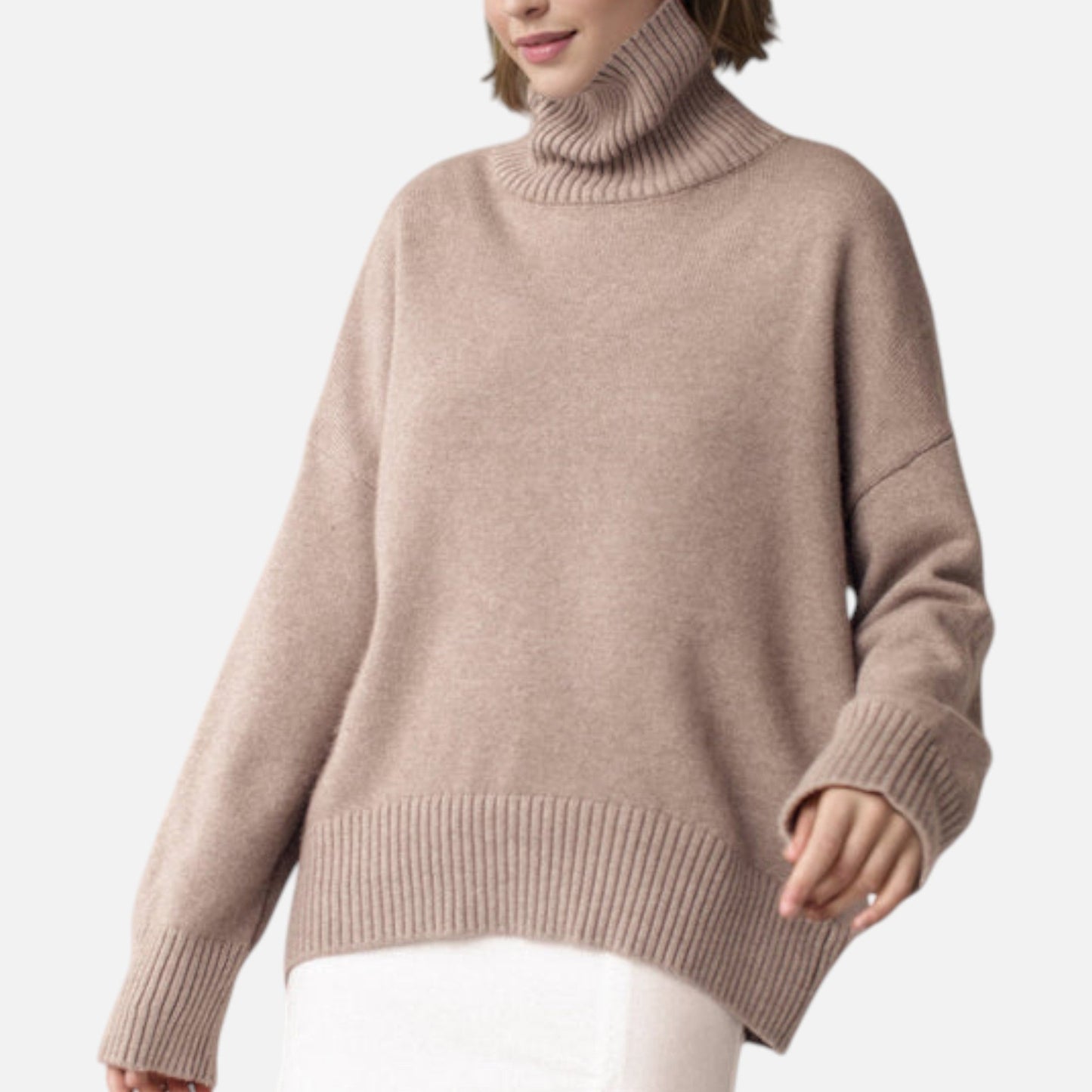 Damen Oversized Rollkragenpullover Grobstrick Beige