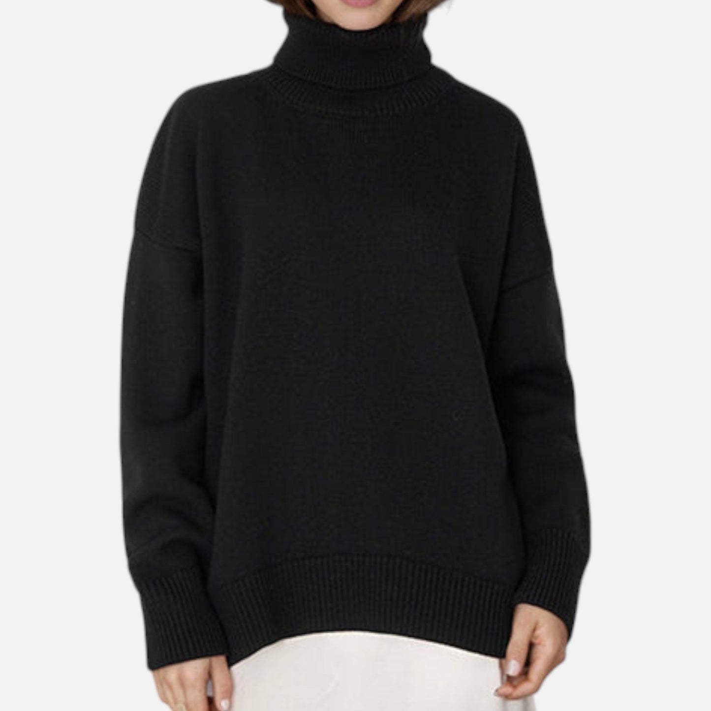 Damen Oversized Rollkragenpullover Grobstrick Beige