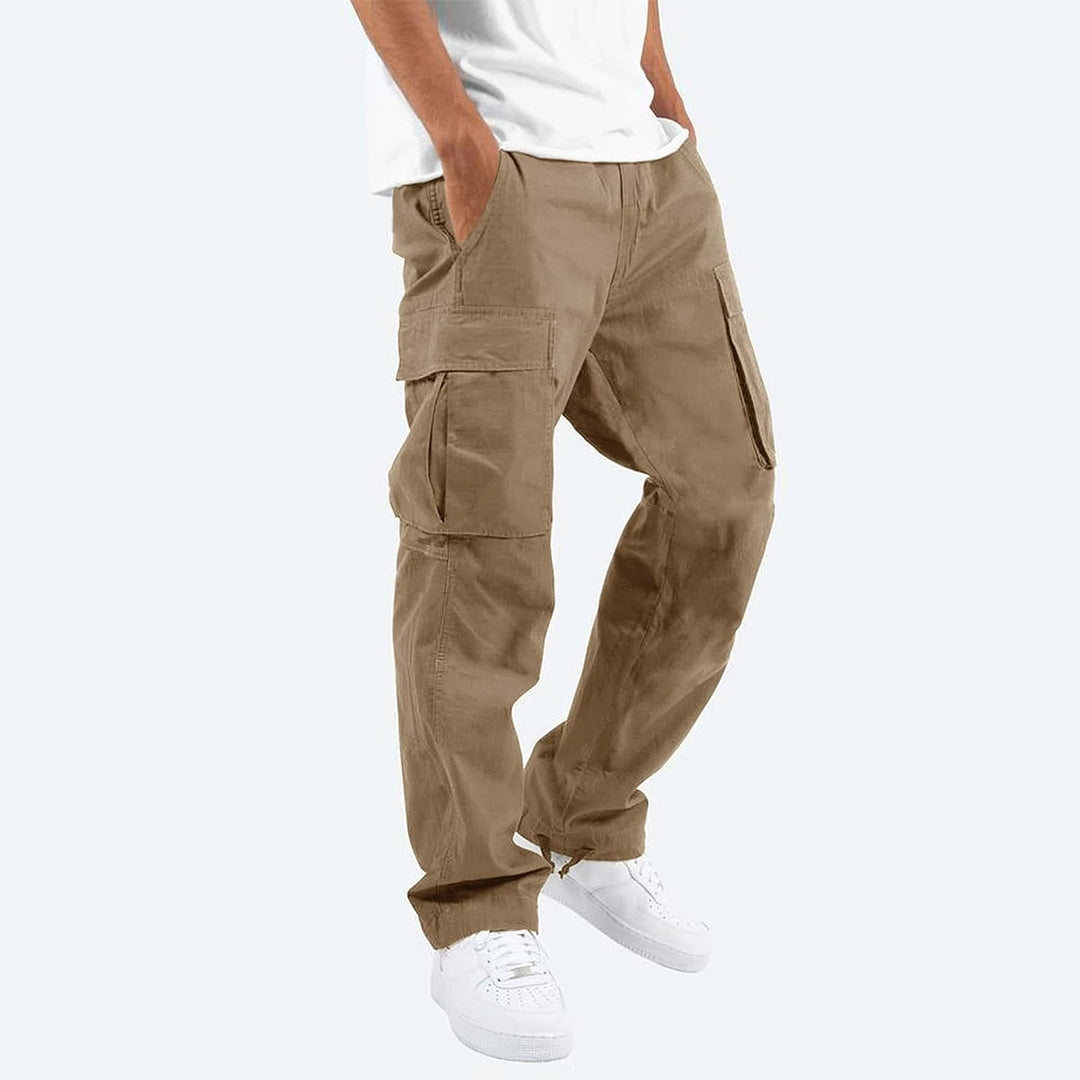Herren Cargo Hose Weit Cargohose Baumwolle Beige