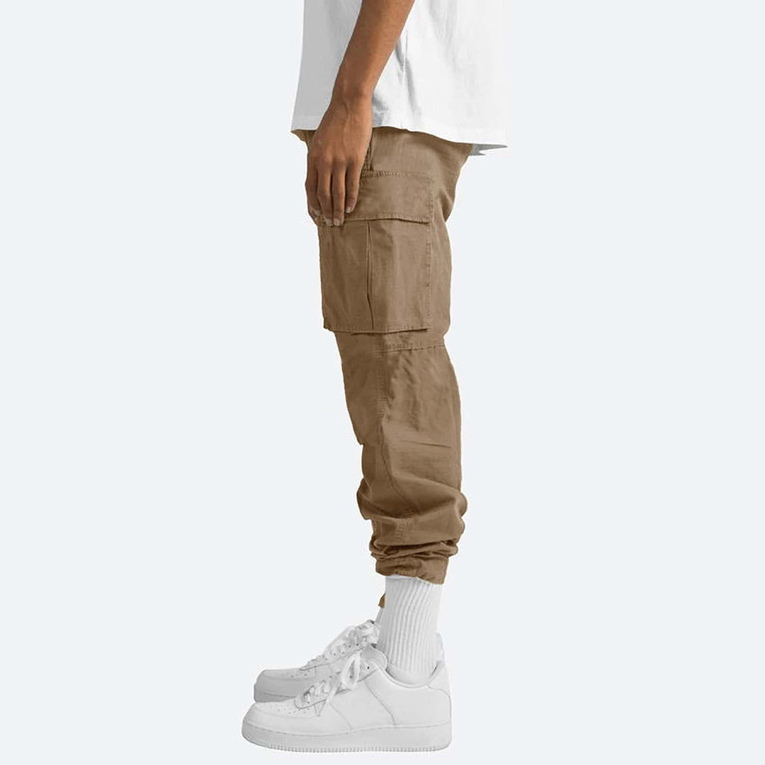 Herren Cargo Hose Weit Cargohose Baumwolle Beige