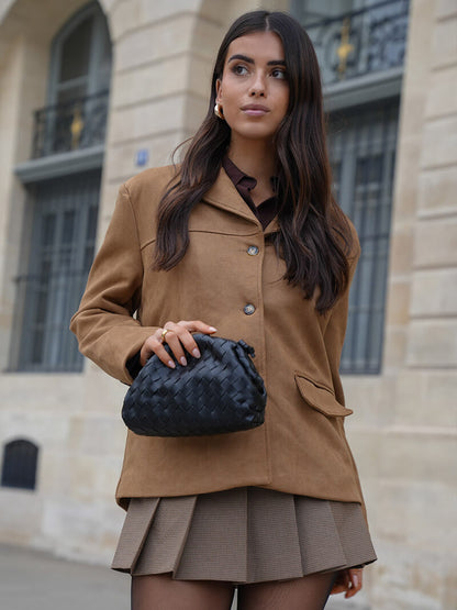 Damen Suede Jacke Cropped Style mit Knöpfen und Taschen