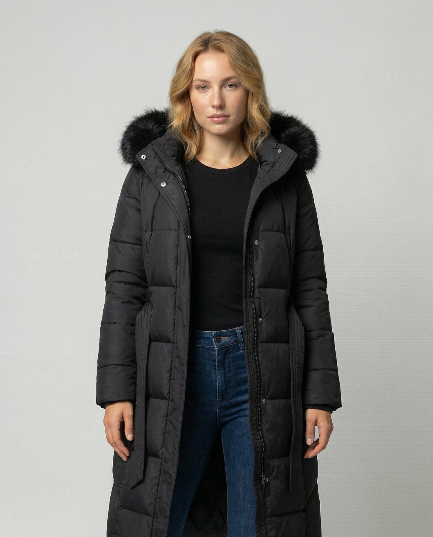 Damen Winterjacke Kapuze Wollmix Schwarz - Norvielle