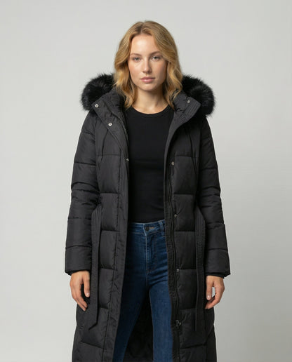 Damen Winterjacke Kapuze Wollmix Schwarz - Norvielle