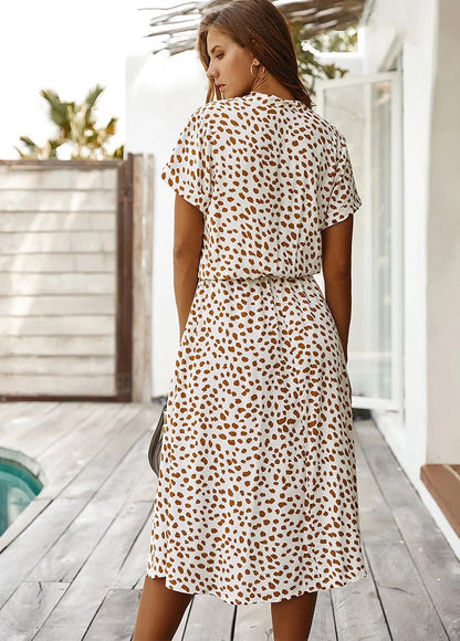 Damen Midikleid V-Ausschnitt Kurzärmelig Bequem Sommerlich