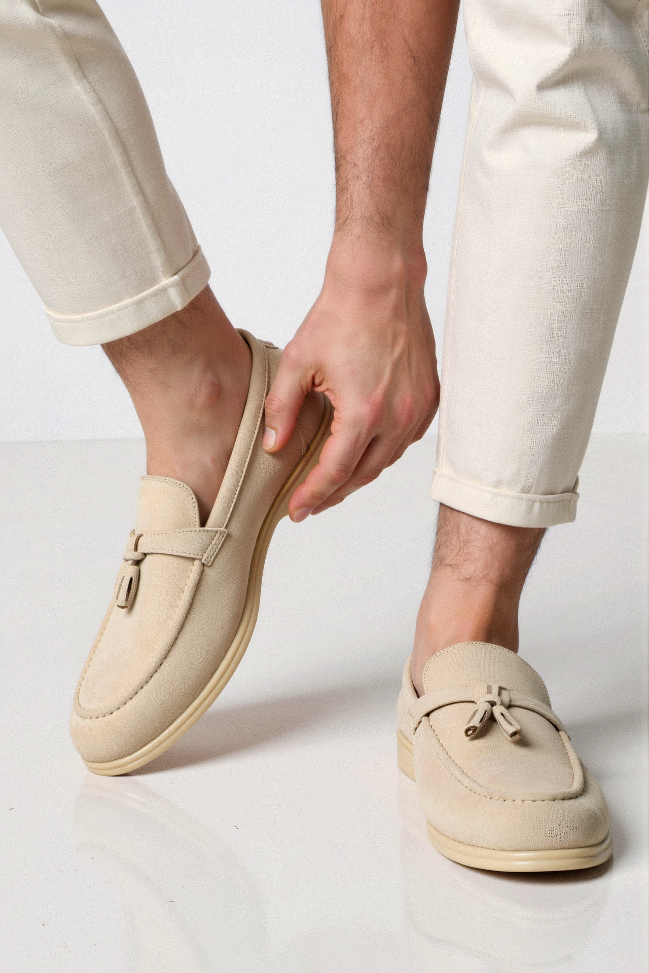 Damen Loafer Beige Quasten Komfortschuhe