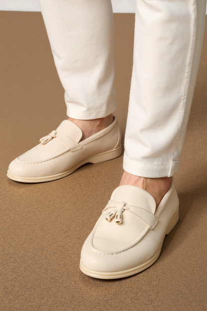 Damen Loafer Beige Quasten Komfortschuhe